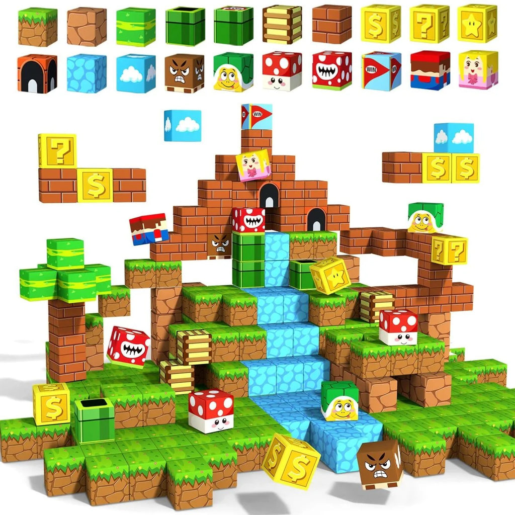 54 Magnetic Cubes with Game Pieces, STEM Building Toy for Kids 3+