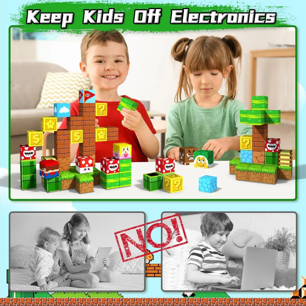 54 Magnetic Cubes with Game Pieces, STEM Building Toy for Kids 3+